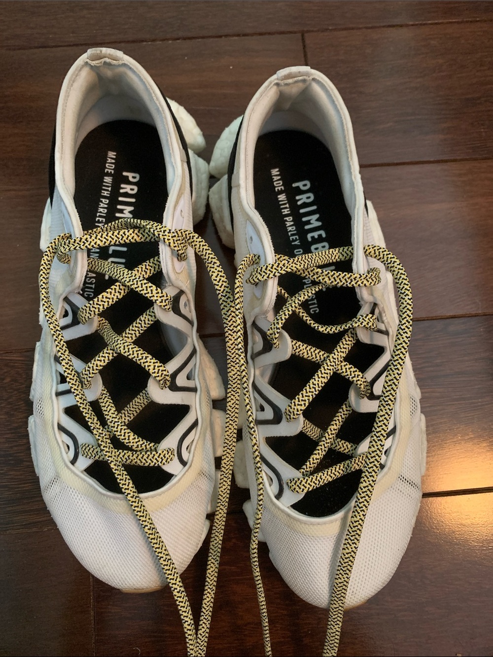 Adidas by Stella McCartney White and Black Sneakers with Yellow Laces